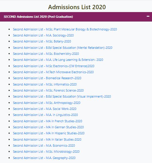 DUET Second PG Admissions List
