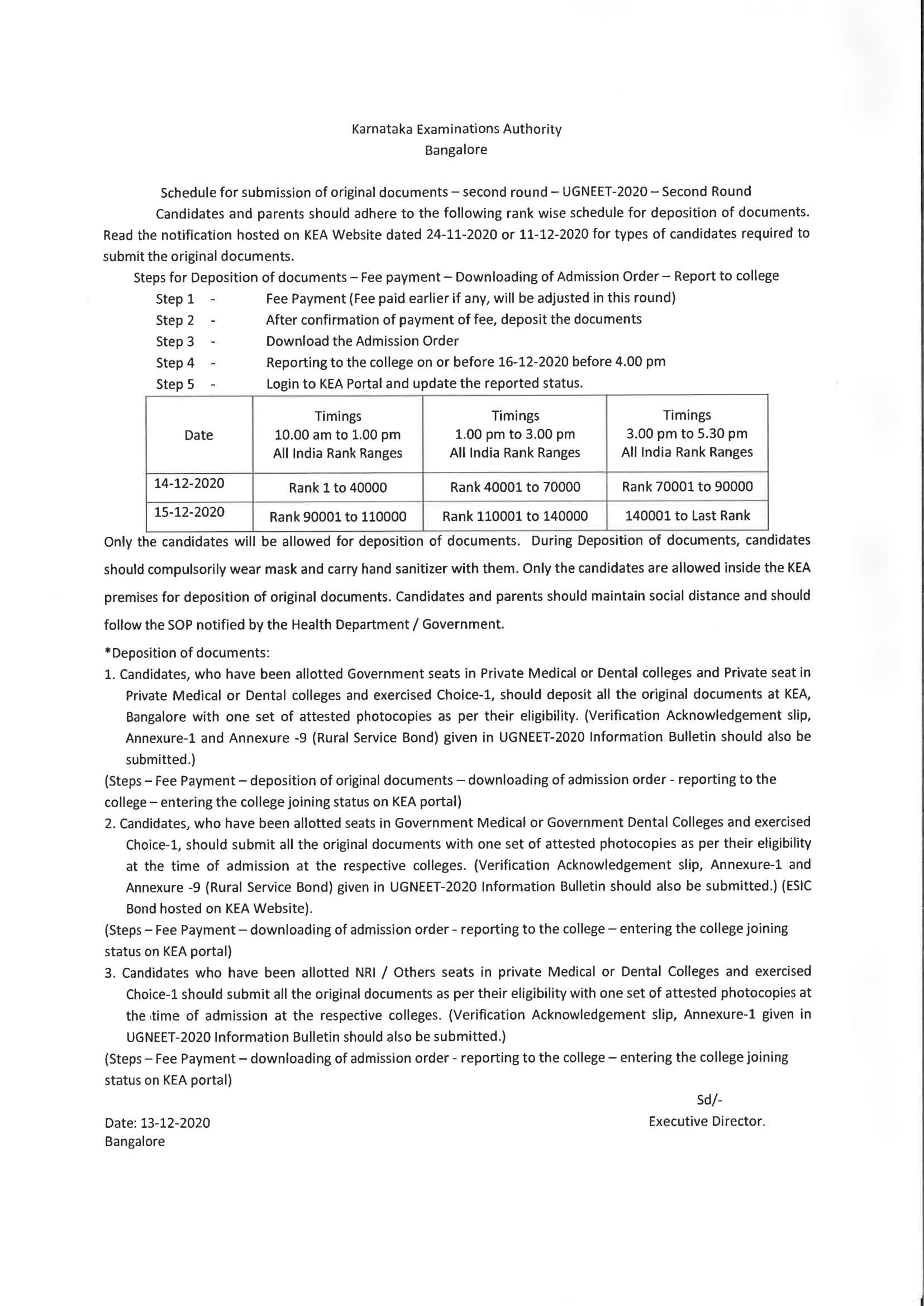 Karnataka  NEET Counselling Round 2 schedule