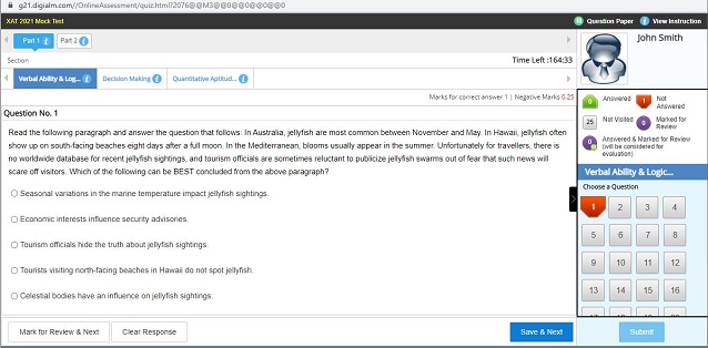 XAT mock test screen shot