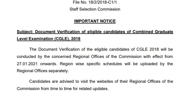 SSC CGL 2018 exam date for document verification out