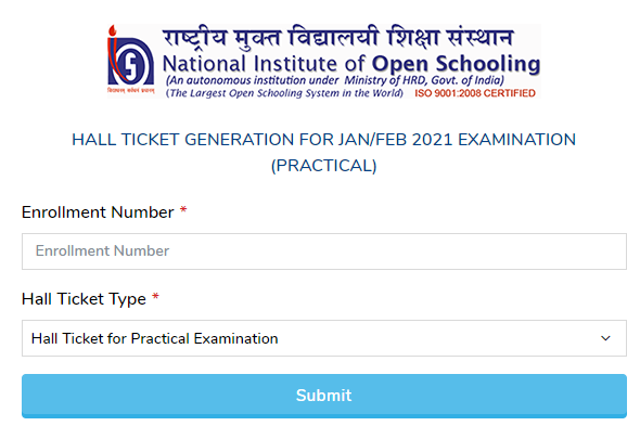 NIOS admit card login