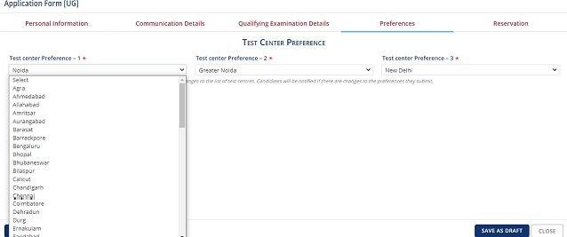 CLAT exam centre preference