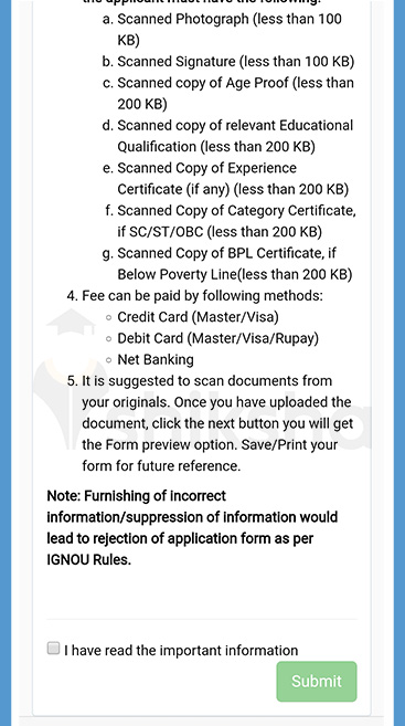 IGNOU Application Process 2021 Step 6.2