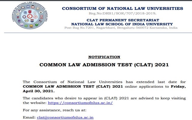 CLAT 2021 application process extended
