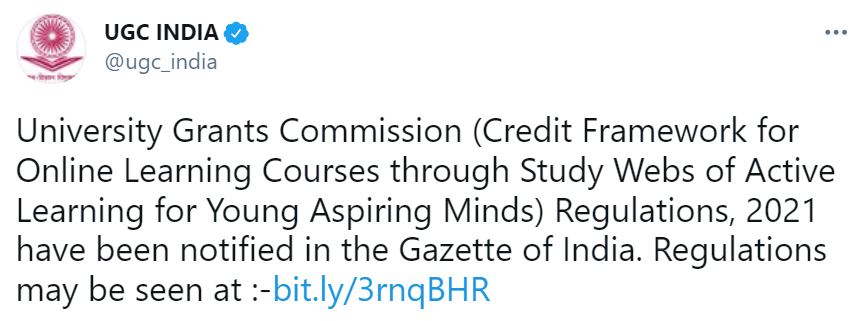 Official tweet posted by UGC in this regards