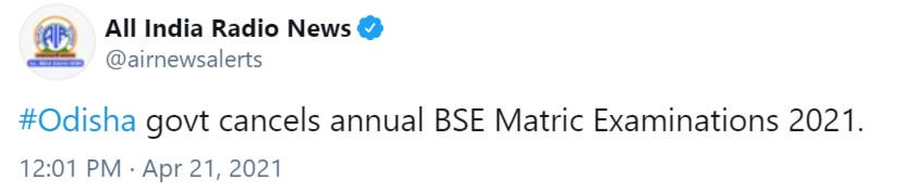 Odisha 10th exams 2021 cancelled