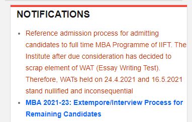 IIFT admission 2021 notice 