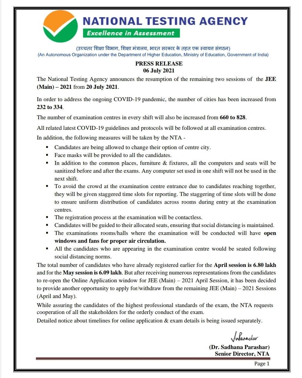 JEE Mains 2021 dates for 3rd and 4th session