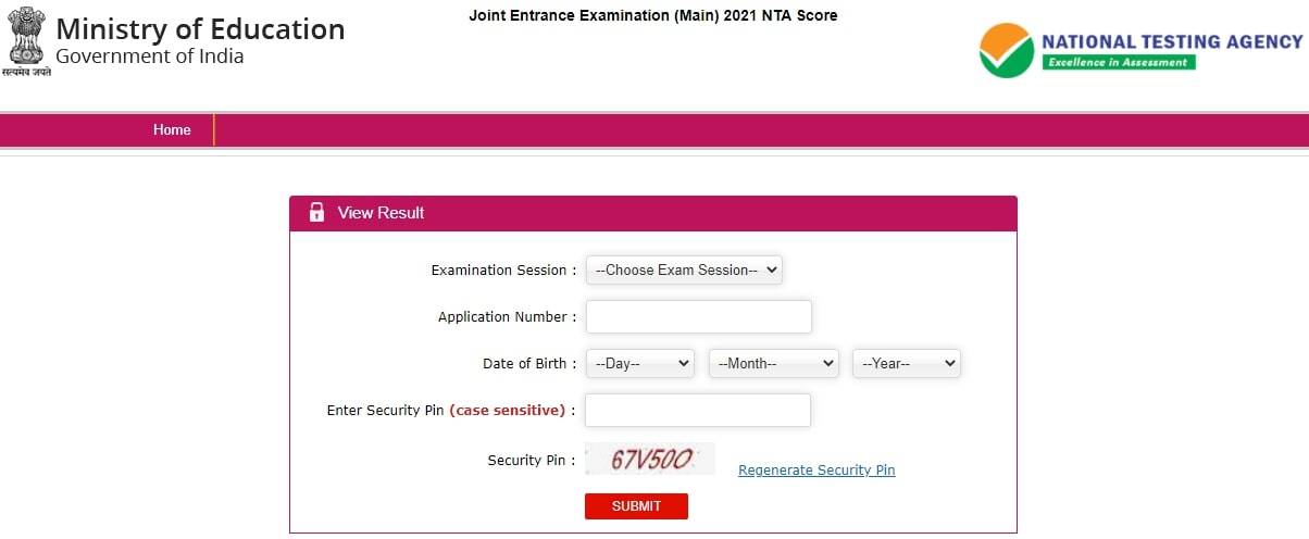 JEE-Main-Result-2021-July-Login-Window
