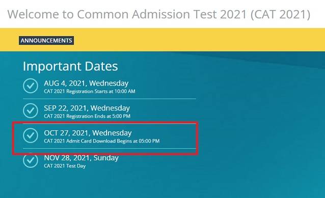 CAT 2021 admit card
