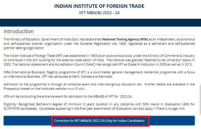 IIFT 2022 form correction