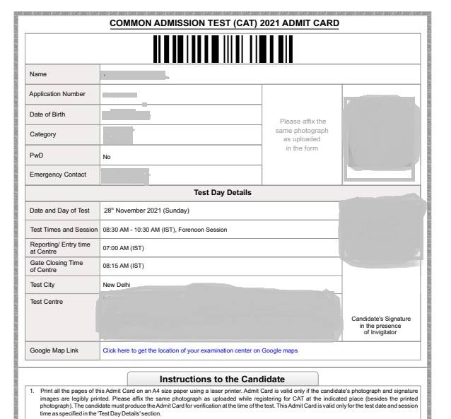 CAT 2021 admit card