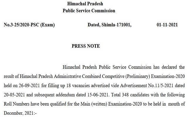 HPAS_Prelims_2021_Result_PDF_download