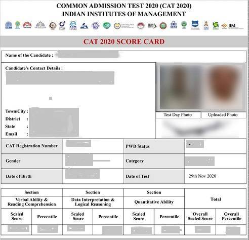 CAT result and scorecard