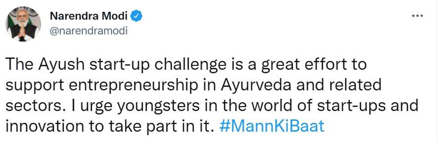 PM Modi tweet to Ayush start up challenge