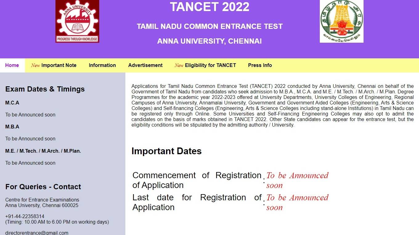 TANCET 2022 Exam