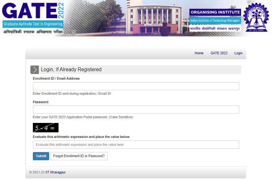 GATE 2022 login