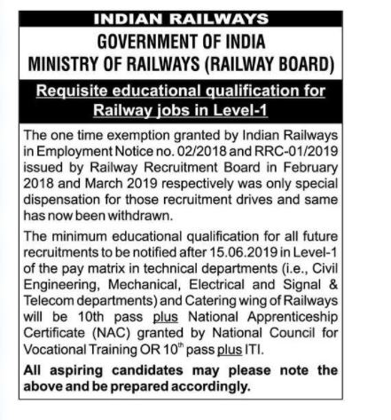 Notice on RRB Group D Revised Eligibility