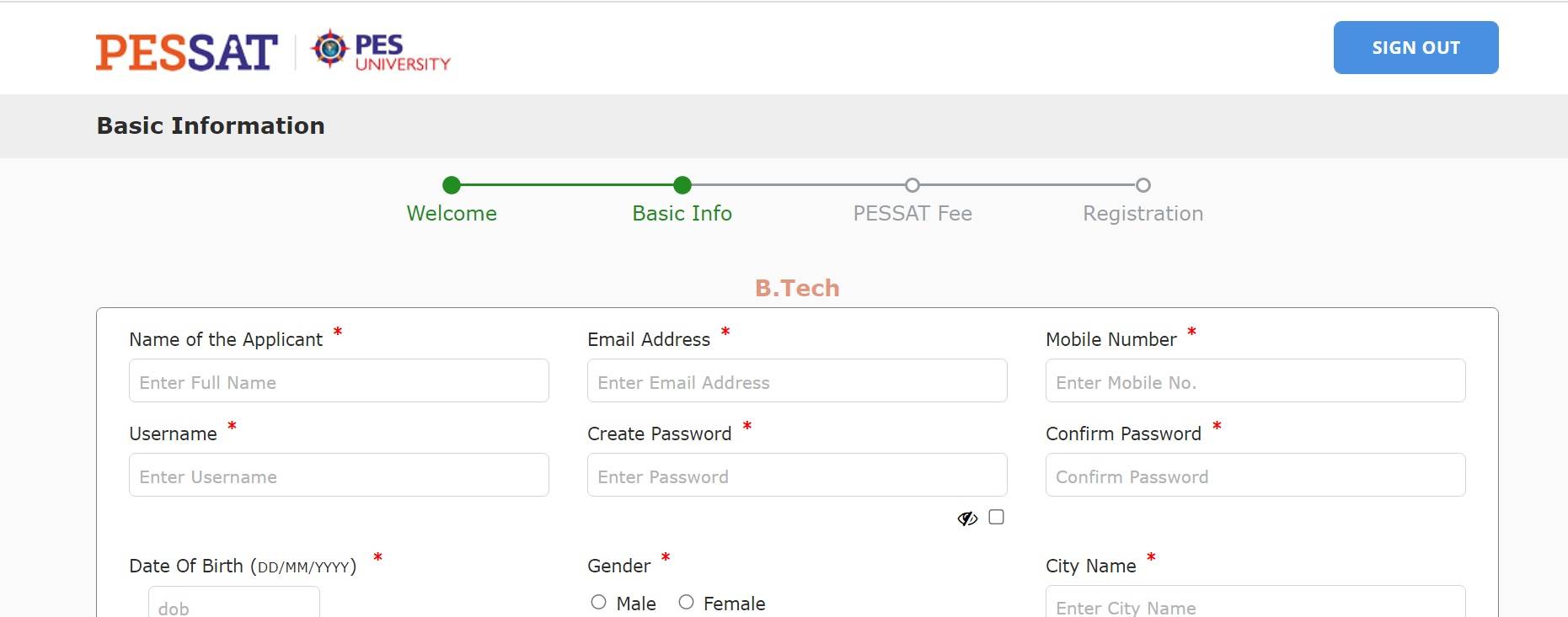 PES University Registration Form