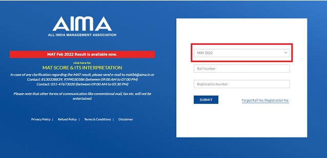 MAT 2022 result window
