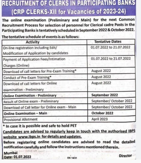 Screenshot of IBPS Clerk Notification