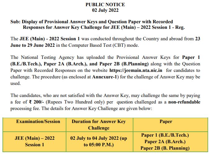 JEE-main-2022-answer-key-notice