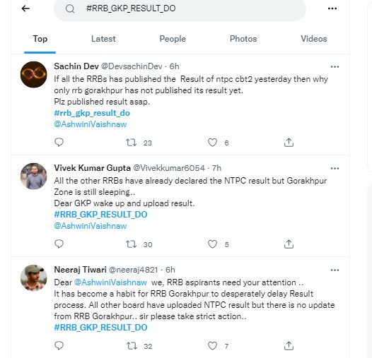 Tweet of students regarding RRB NTPC Gorakhpur result
