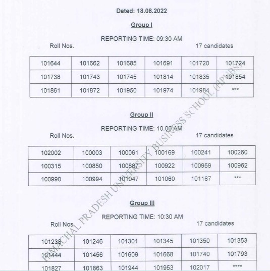 HPU MAT Counselling Schedule