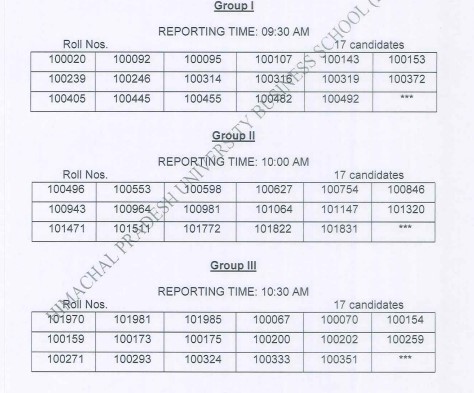 HPU MAT Counselling Schedule