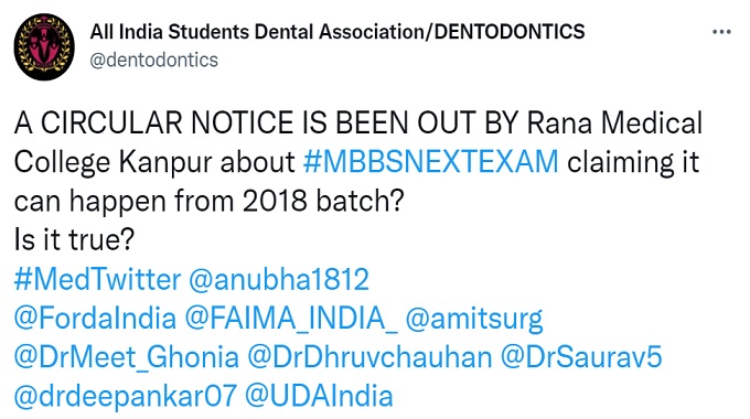 Rama Medical College's circular claims NeXT Exam for MBBS 2018 batch