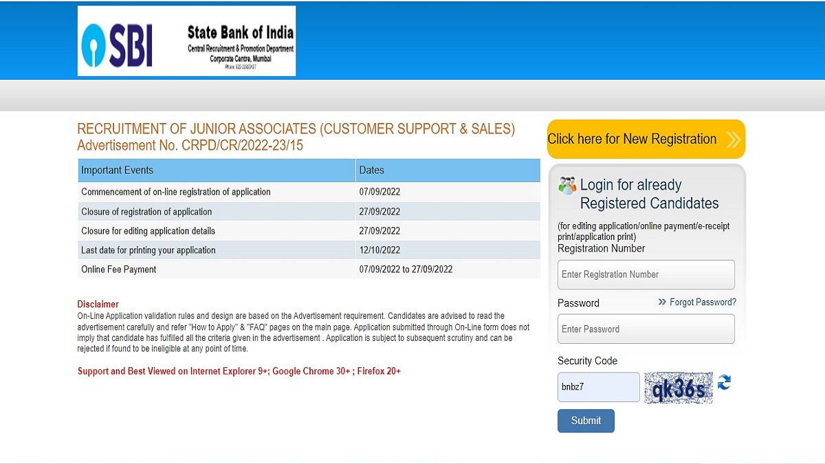 SBI Clerk 2022 Apply Online Link Activated; Apply Online Till Sep 27