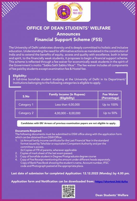 DU launches Financial Support Scheme for economically weak students