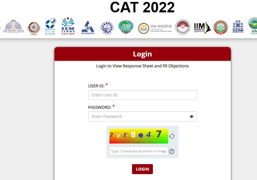 cat 2022 answer key login window