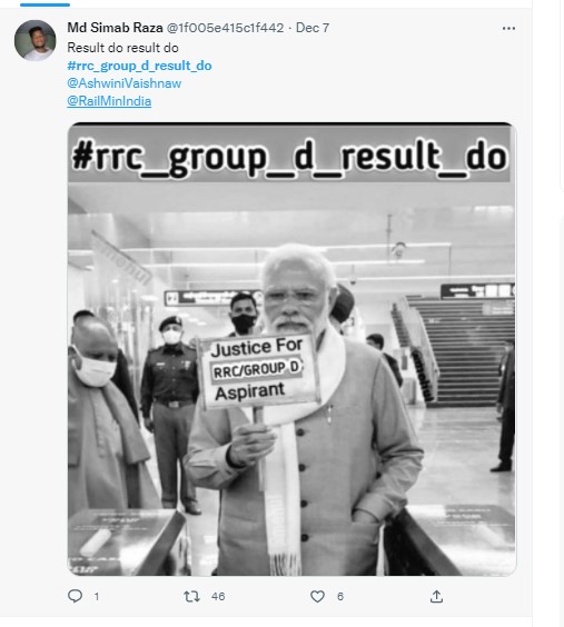 Tweet by students on RRB Group D result
