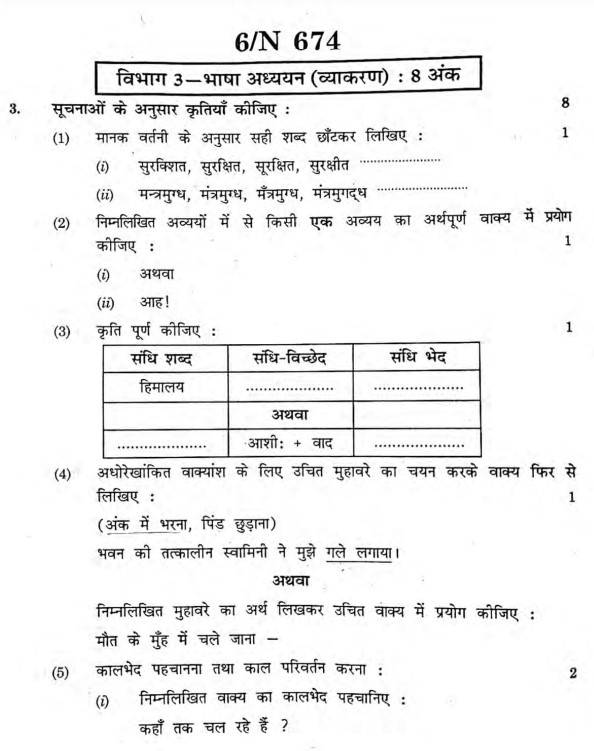 Maharashtra 10th SSC Board Hindi Question Paper 2023, 2022, 2020, 2019
