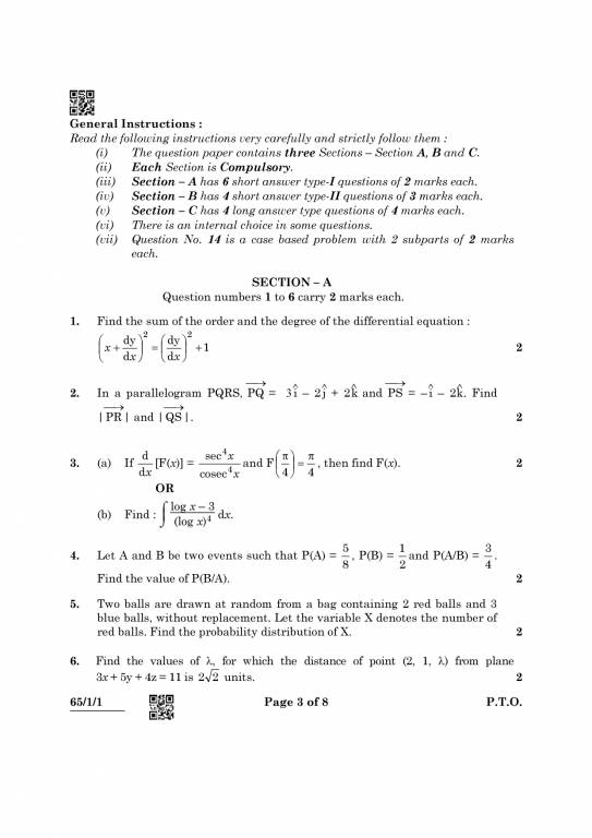 CBSE Class 12 Maths Question Paper 2024, 2023, 2022, 2020, 2019 PDF