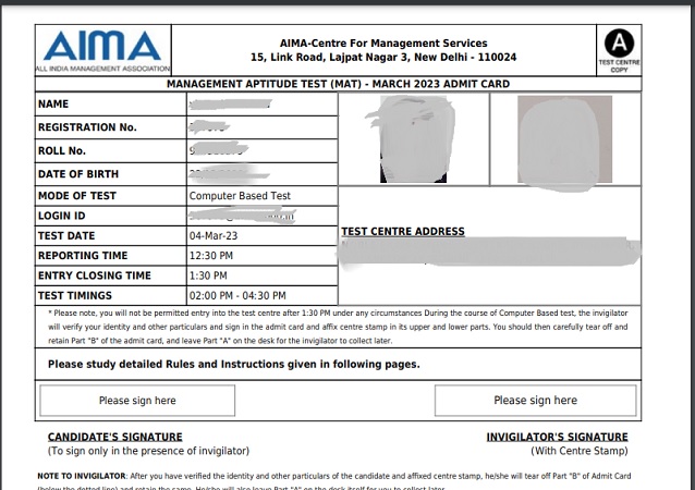 MAT 2023 admit card