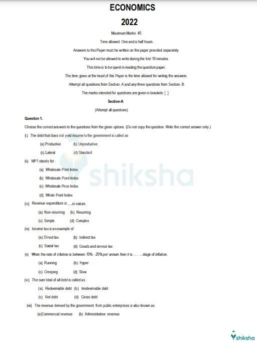 ICSE Class 10 Economics Question Paper 2023, 2022, 2021 PDF Download