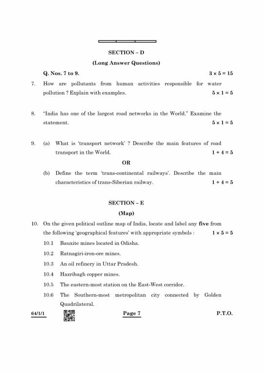 CBSE Class 12 Geography Question Paper 2023, 2022, 2019 PDF Download