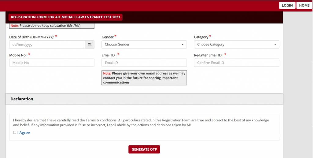 AIL LET Registration Form