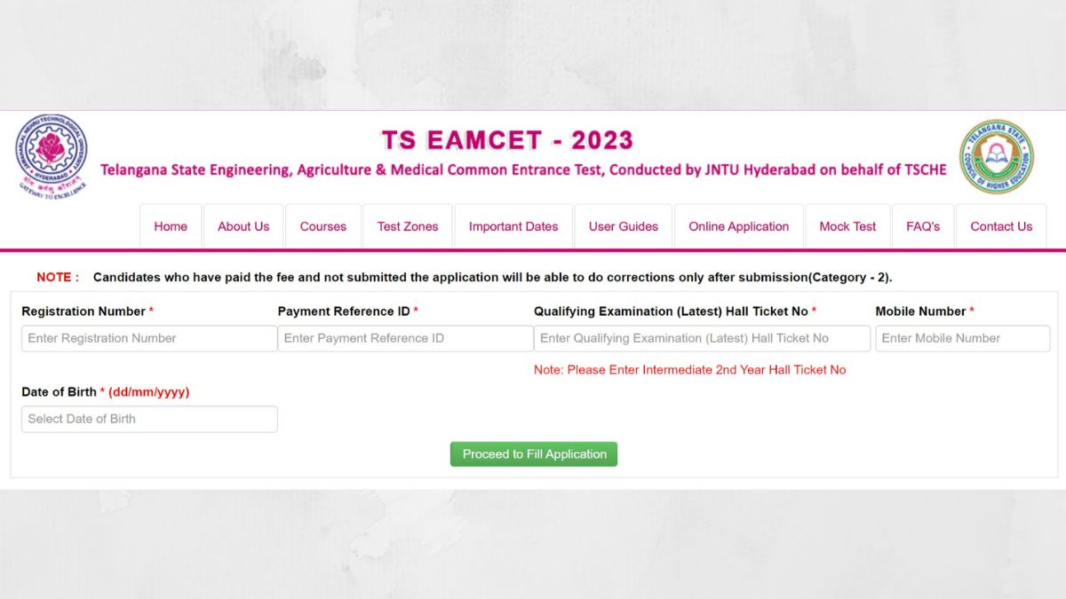 TS EAMCET 2023 Application Form Correction STARTS
