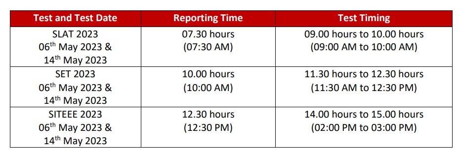 SLAT 2023 Exam Day Schedule