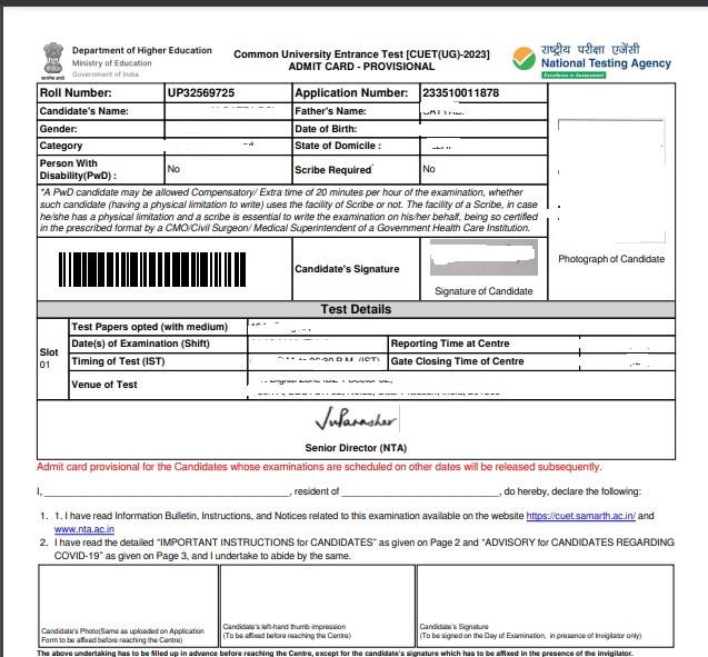 CUET Admit Card 2023 Live CUET UG Hall Ticket Available cuet.nta.ac.in
