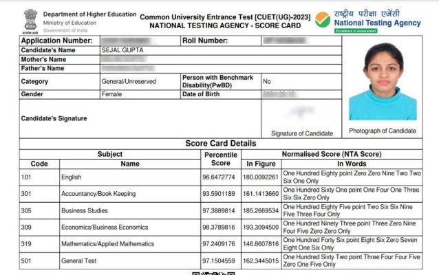 CUET Topper 2023- Sejal Gupta