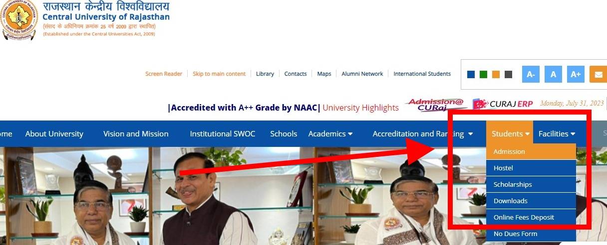 CUET Merit Lists for CU Rajasthan