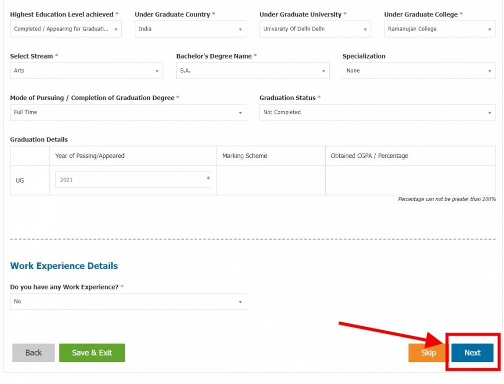 Education Details in NMAT Application Form 2023