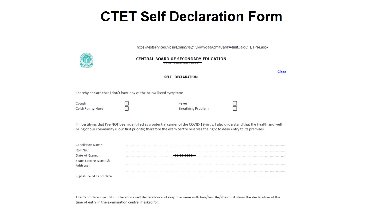 CTET Self Declaration Form 2023