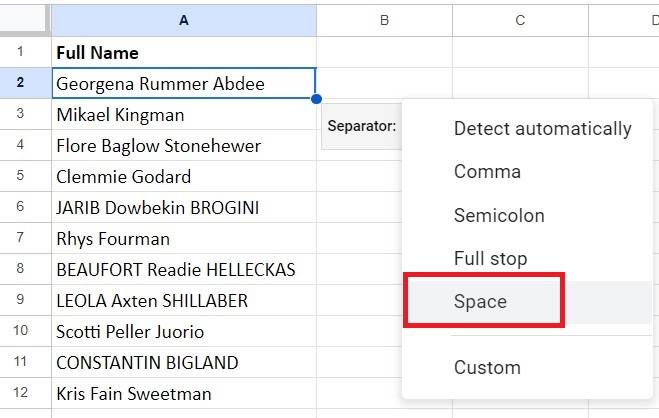 How to separate text in excel 1.4