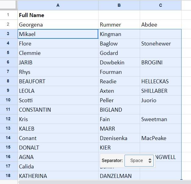 How to separate text in excel 1.7
