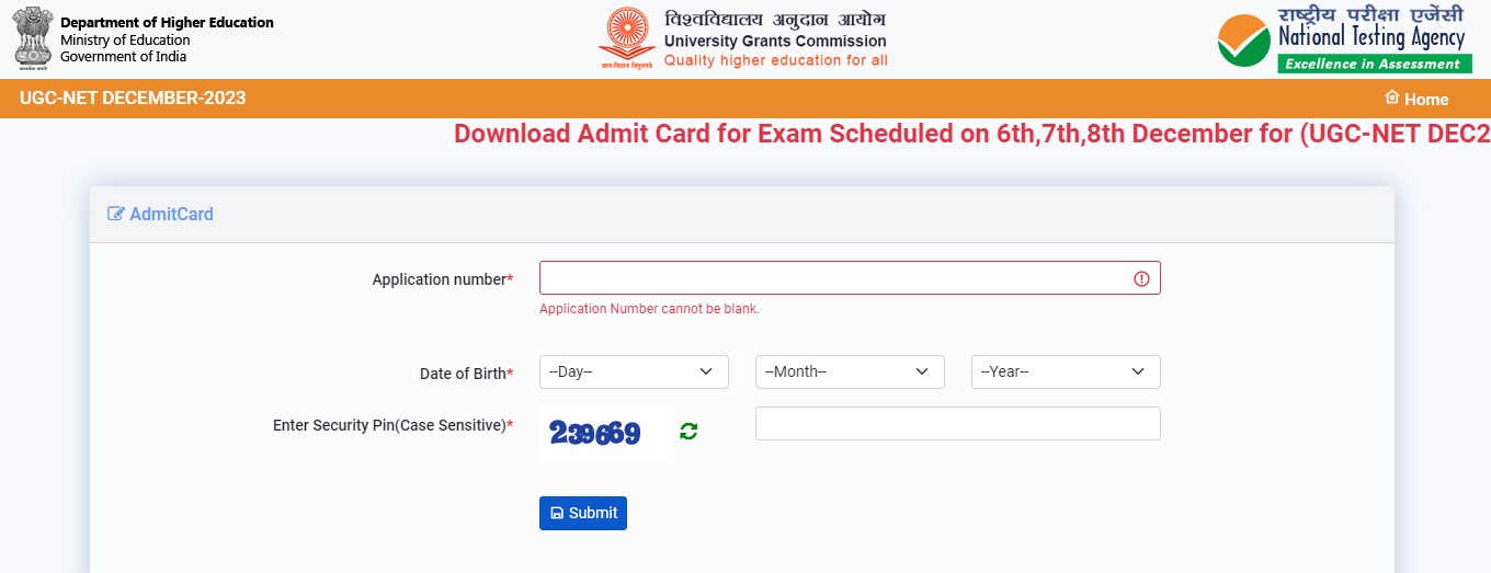 UGC NET Admit Card